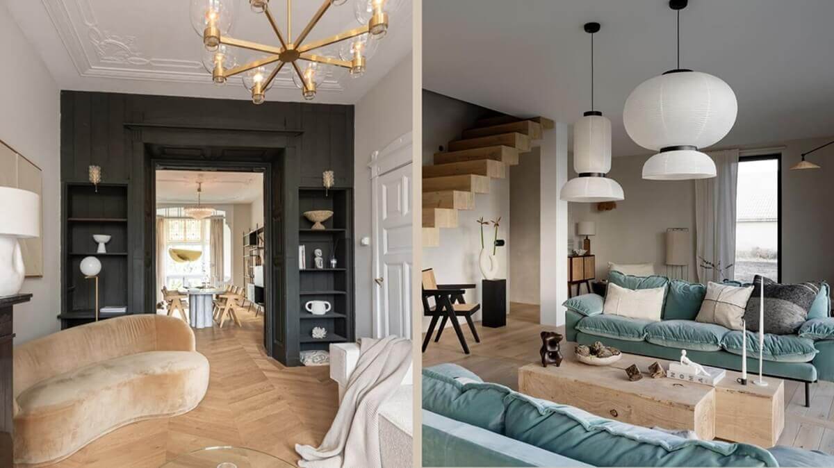 Deux séjours rectangulaires structurés par le mobilier et la couleur