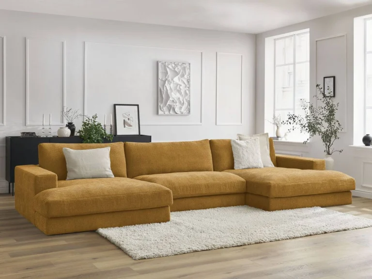 Canapé panoramique dans un salon lumineux